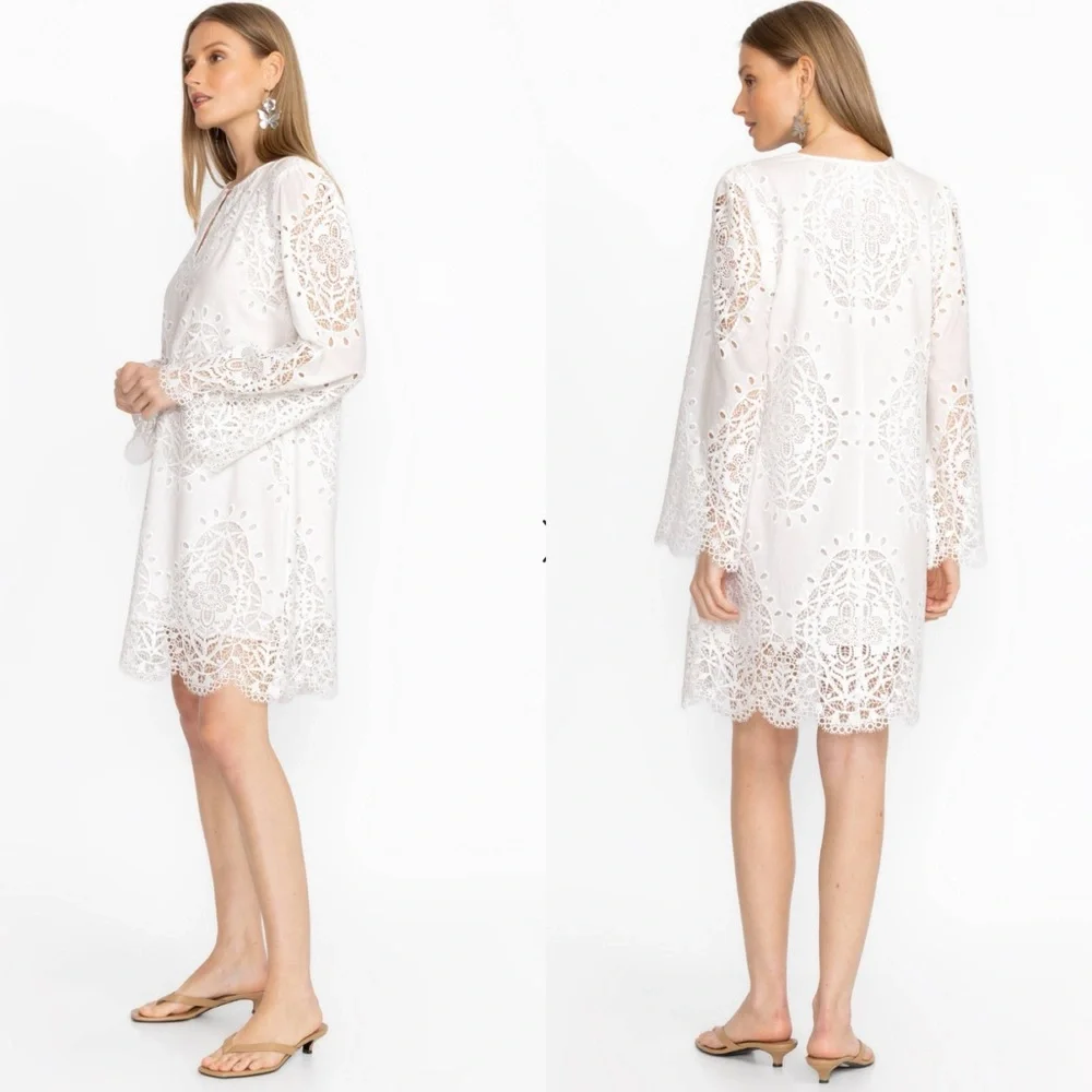 NWT Johnny Was Elandra Shift Eyelet Lace Cotton Dress White